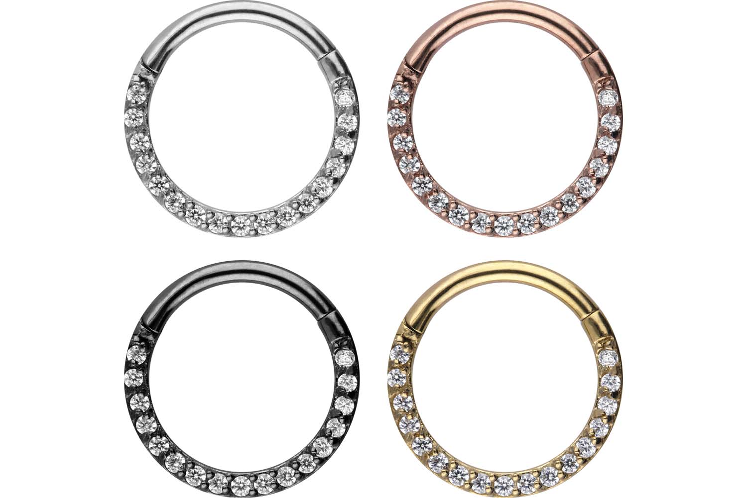 SET Chirurgenstahl Segmentring Clicker Piercing EINGEFASSTE KRISTALLE